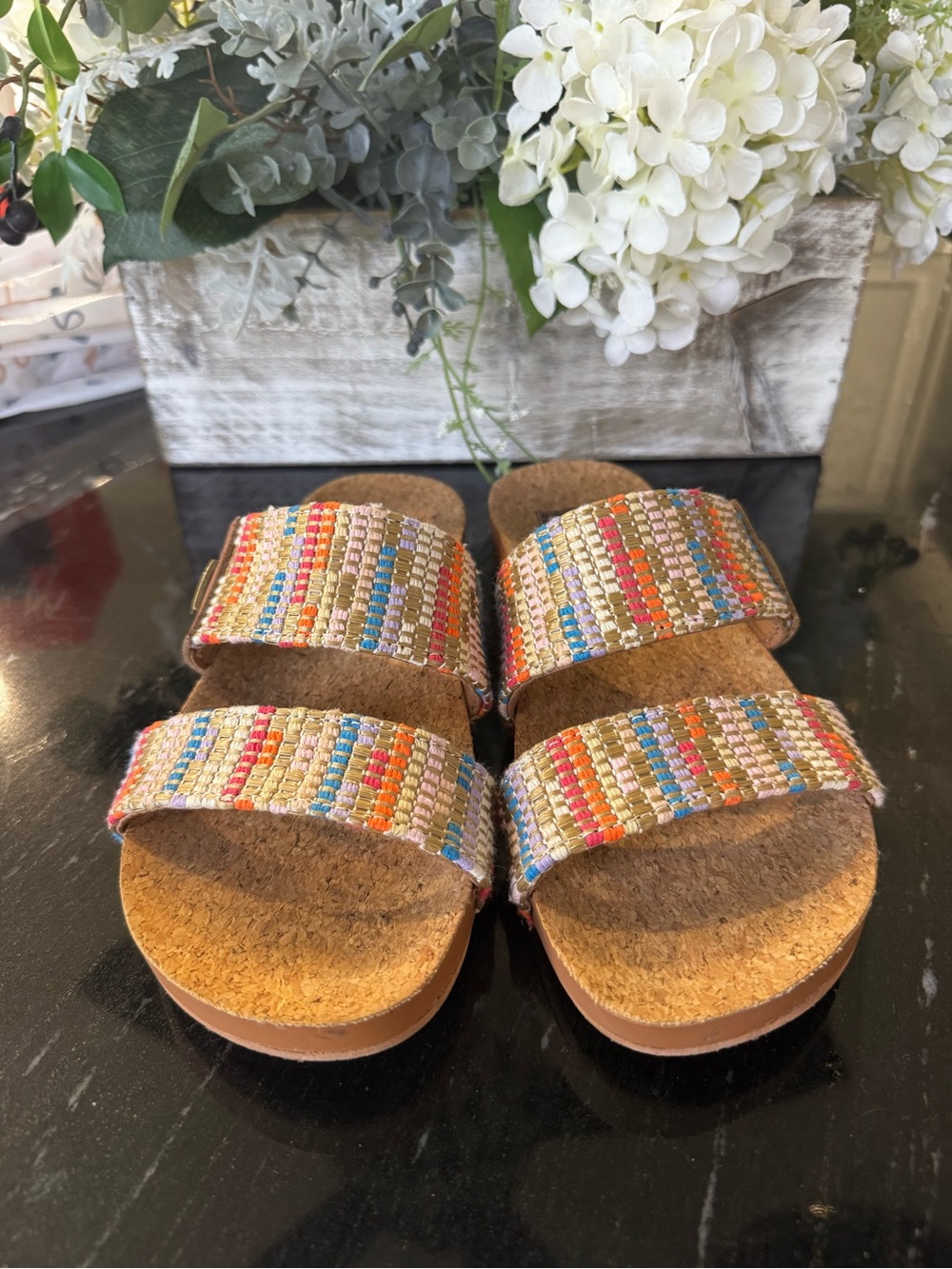 REEF Women’s Cushion Vista Woven Double Strap Multicolor Slide Sandals